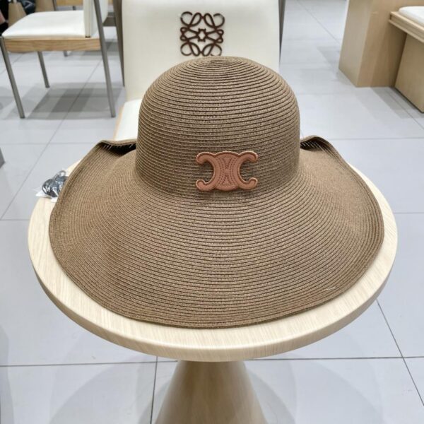 réplica,joyas,joyería,1:1,replica,fake,lujo,barato Celine sombrero de paja de ala grande con botones y puños, sombrero de playa plegable para protección solar de verano para mujer