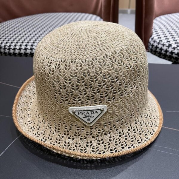 réplica,joyas,joyería,1:1,replica,fake,lujo,barato Sombrero de pescador hueco versátil y moderno de color contrastante de estilo coreano de verano Prada
