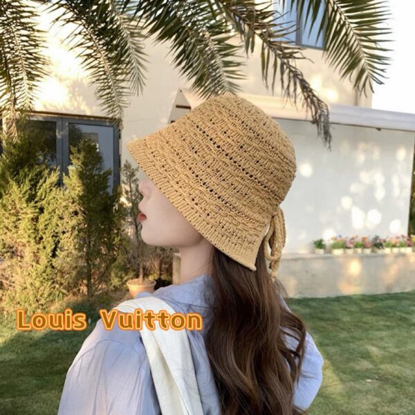 réplica,joyas,joyería,1:1,replica,fake,lujo,barato Louis Vuitton-Sombrero con forma de cubo para mujer, gorro coreano con lazo, con abertura, transpirable, para el sol, para verano