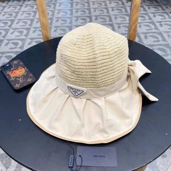 réplica,joyas,joyería,1:1,replica,fake,lujo,barato Sombrero de vinilo PRADA para mujer, sombrero de protección solar anti-UV para viajes de primavera y verano, sombrero de pescador con lazo de ala grande