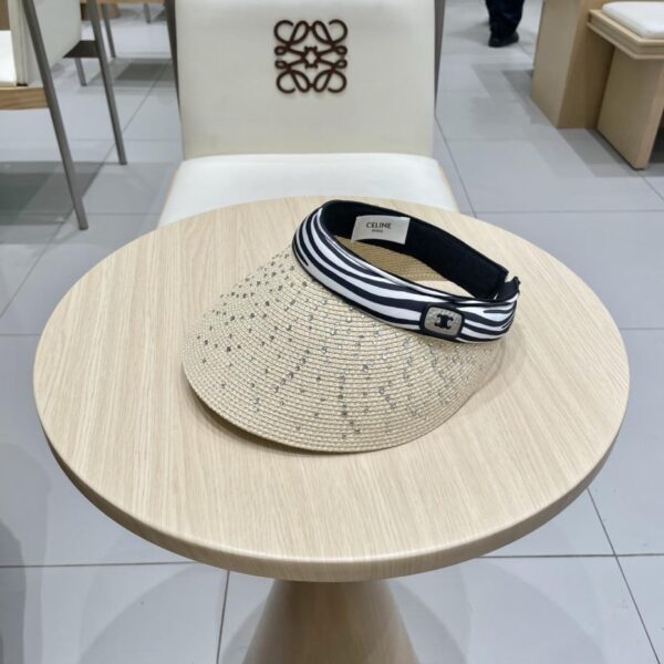 réplica,joyas,joyería,1:1,replica,fake,lujo,barato Sombrero de copa vacío para mujer con ala grande y diamantes de imitación con estampado de cebra y protección solar francesa de Celine
