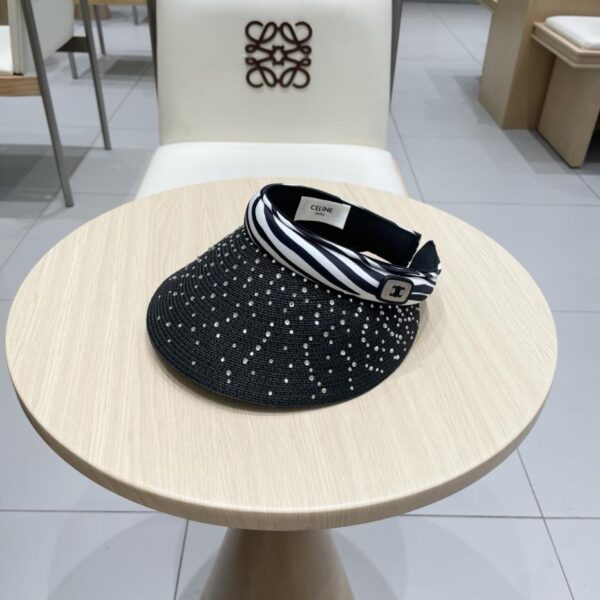 réplica,joyas,joyería,1:1,replica,fake,lujo,barato Sombrero de copa vacío para mujer con ala grande y diamantes de imitación con estampado de cebra y protección solar francesa de Celine