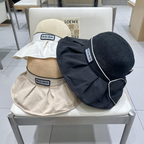 réplica,joyas,joyería,1:1,replica,fake,lujo,barato Miu Miu Sombrero de pescador con protección UV y lazo de verano