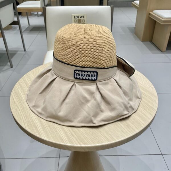 réplica,joyas,joyería,1:1,replica,fake,lujo,barato Miu Miu sombrero de pescador de verano con lazo resistente a los rayos UV para mujer
