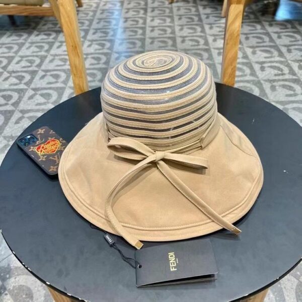 réplica,joyas,joyería,1:1,replica,fake,lujo,barato FENDI Sombrero de primavera Fendi sombrero de pescador con lazo transpirable de malla a rayas para mujer