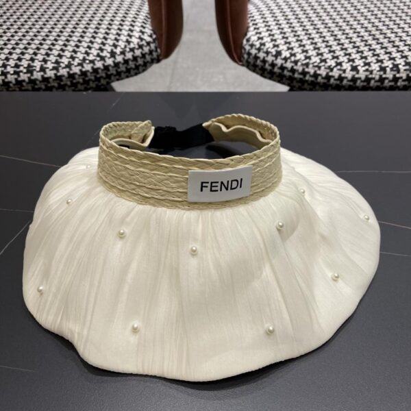 réplica,joyas,joyería,1:1,replica,fake,lujo,barato Fendi sombrero para el sol de ala grande de estilo coreano para mujer con sombrero de copa hueco con perlas