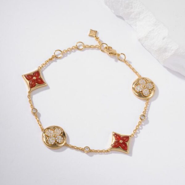 réplica,joyas,joyería,1:1,replica,fake,lujo,barato Pulsera de diamantes y cornalina en oro rosa con flores de color (YV2FY)
