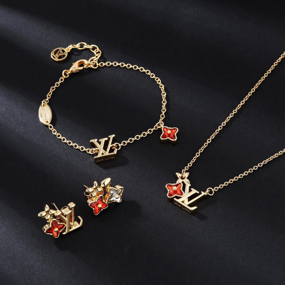 réplica,joyas,joyería,1:1,replica,fake,lujo,barato réplica,joyas,joyería,1:1,replica,fake,lujo,barato Pendientes Pulsera 55 Collar 65 LV Nuevo Conjunto de Pendientes LV (WWM44)