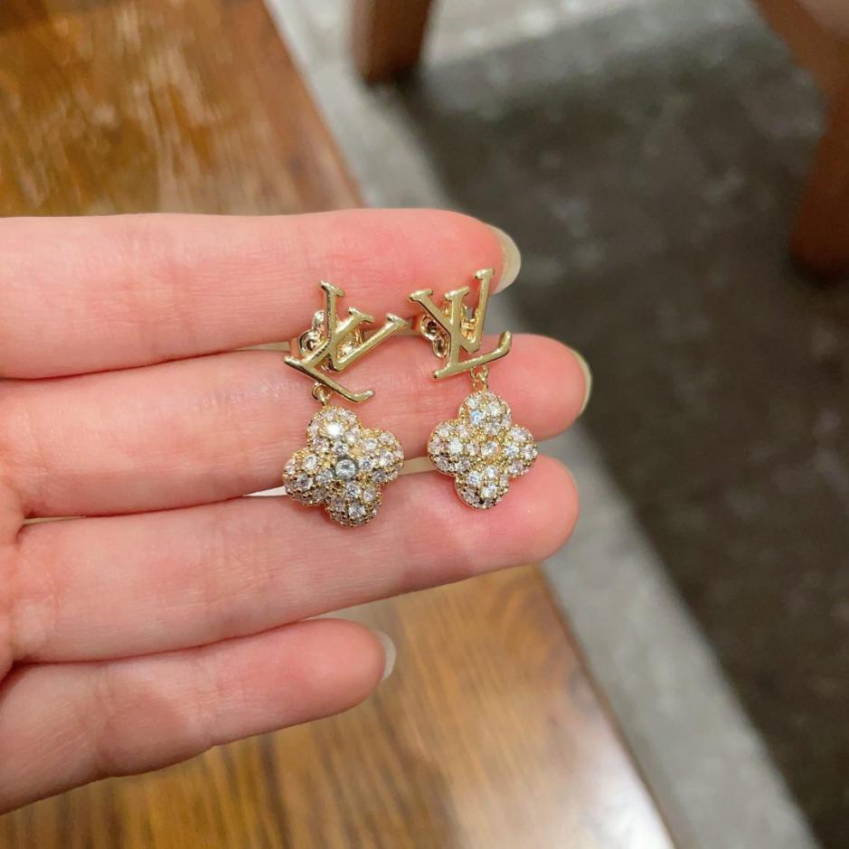 réplica,joyas,joyería,1:1,replica,fake,lujo,barato réplica,joyas,joyería,1:1,replica,fake,lujo,barato Pendientes con letras LV y diamantes, originales de latón y plata de ley 925 (7L8BQ)