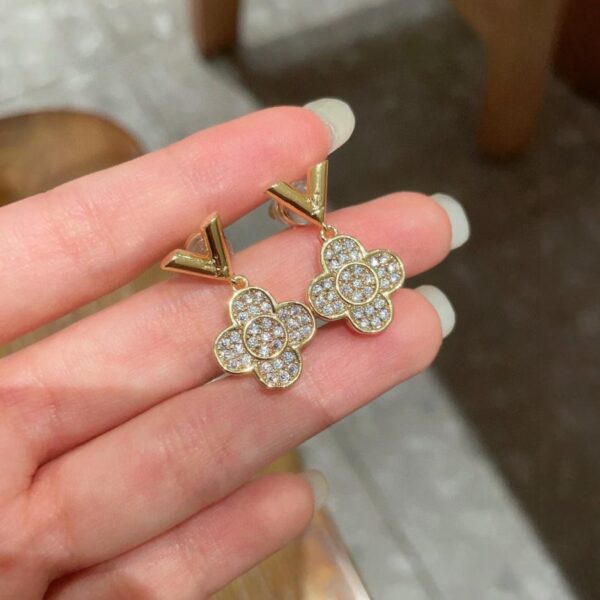 réplica,joyas,joyería,1:1,replica,fake,lujo,barato Pendientes con letras LV y diamantes, originales de latón y plata de ley 925 (7L8BQ)
