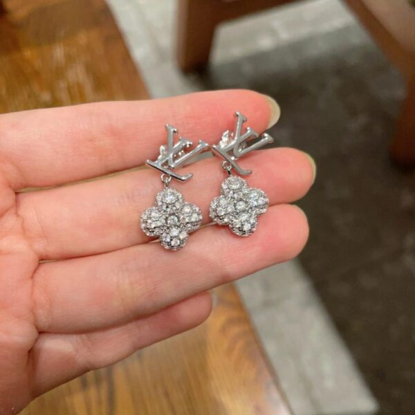 réplica,joyas,joyería,1:1,replica,fake,lujo,barato Pendientes con letras LV y diamantes, originales de latón y plata de ley 925 (DQP5G)