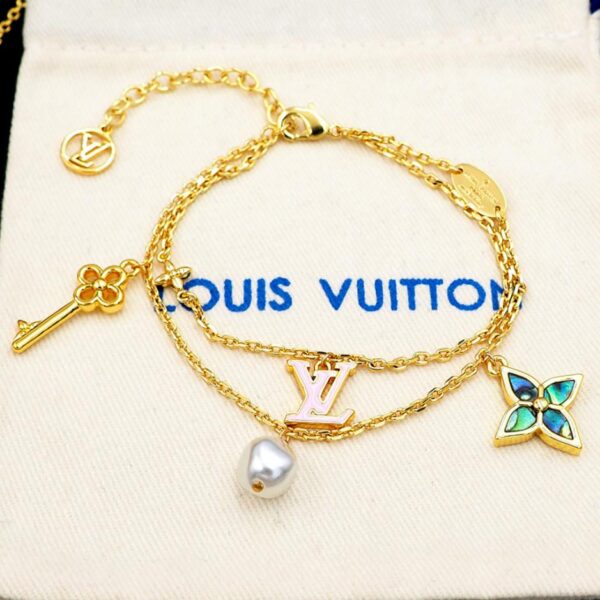 réplica,joyas,joyería,1:1,replica,fake,lujo,barato Pulsera de doble capa con letra de esmalte rosa y llave de abulón de Louis Vuitton (EQK3S)