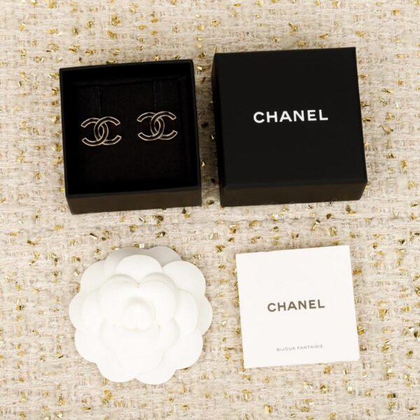 réplica,joyas,joyería,1:1,replica,fake,lujo,barato Pendientes Chanel negros con doble C y medio diamante (77GTO)
