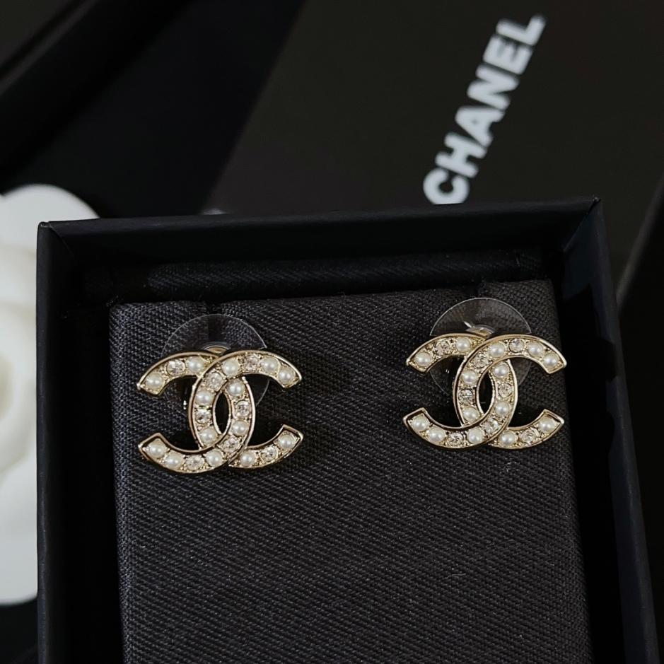 réplica,joyas,joyería,1:1,replica,fake,lujo,barato réplica,joyas,joyería,1:1,replica,fake,lujo,barato Pendientes Chanel con doble C de perlas y diamantes de imitación (0ZFNT)