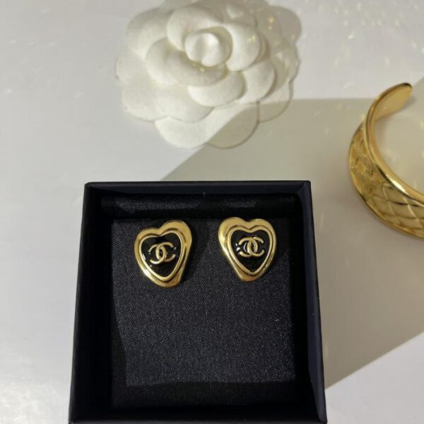 réplica,joyas,joyería,1:1,replica,fake,lujo,barato Pendientes Chanel de oro negro con corazón esmaltado (2ZKWR)