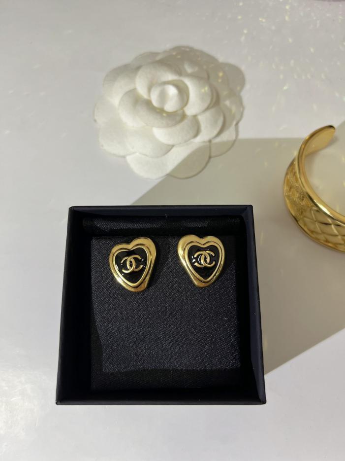 réplica,joyas,joyería,1:1,replica,fake,lujo,barato réplica,joyas,joyería,1:1,replica,fake,lujo,barato Pendientes Chanel de oro negro con corazón esmaltado (2ZKWR)