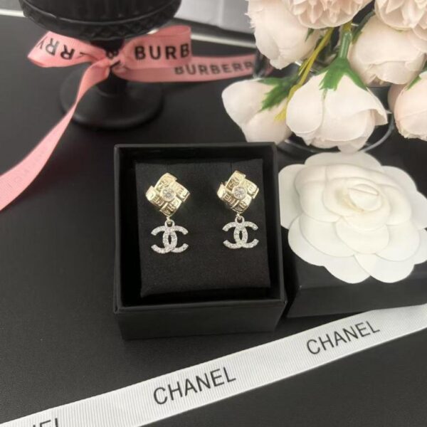 réplica,joyas,joyería,1:1,replica,fake,lujo,barato Pendientes colgantes de diamantes con doble C y nudo en bloques de color de Chanel (2HV9X)