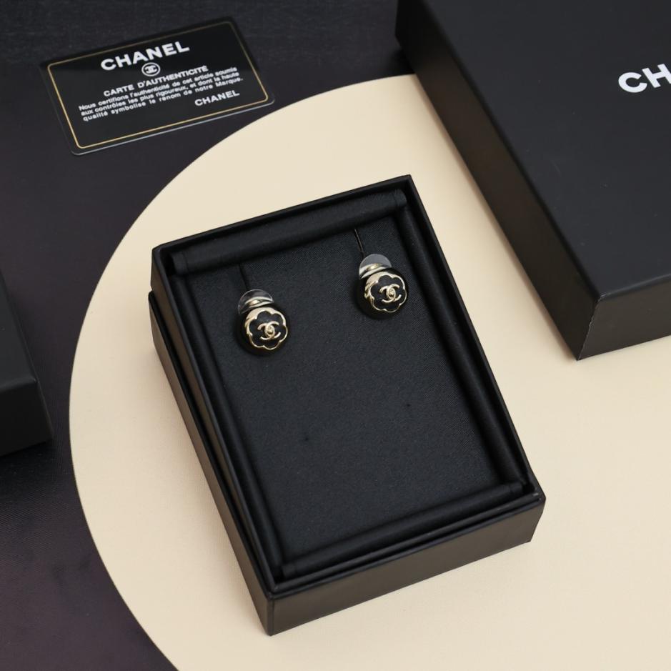 réplica,joyas,joyería,1:1,replica,fake,lujo,barato réplica,joyas,joyería,1:1,replica,fake,lujo,barato Pendientes de botón con camelia en oro negro Chanel 25A (8KJRW)