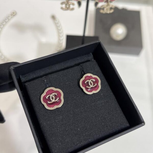 réplica,joyas,joyería,1:1,replica,fake,lujo,barato Pendientes Chanel 25A con flor de esmalte rojo y doble C en oro (EVDL9)