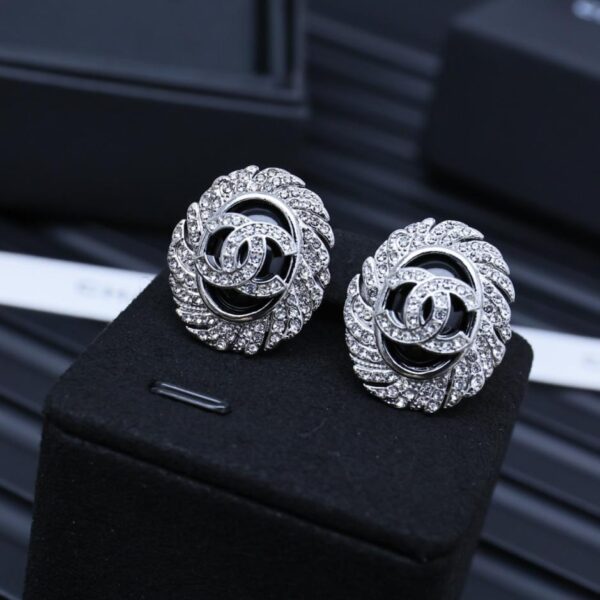 réplica,joyas,joyería,1:1,replica,fake,lujo,barato Pendientes Chanel 25s con plumas ovaladas y diamantes (FD33I)