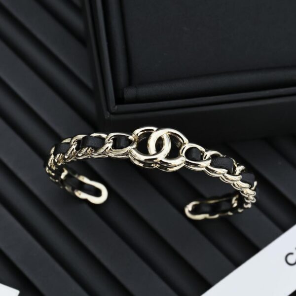 réplica,joyas,joyería,1:1,replica,fake,lujo,barato Pulsera abierta con doble C de oro trenzado y diamantes de imitación de Chanel (7NOLS)
