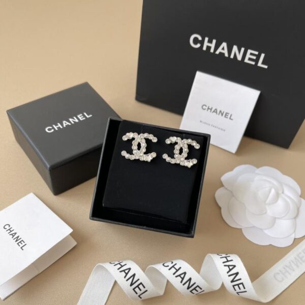 réplica,joyas,joyería,1:1,replica,fake,lujo,barato Pendientes Chanel 25P con doble C de perla de cristal y estrella en oro claro (WHQ46)