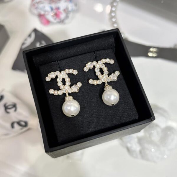 réplica,joyas,joyería,1:1,replica,fake,lujo,barato Pendientes Chanel 25P con doble C de perla de cristal y estrella en oro claro (WHQ46)