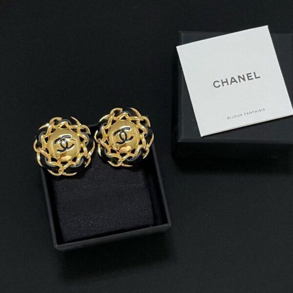 réplica,joyas,joyería,1:1,replica,fake,lujo,barato Pendientes Chanel Vintage de cuero negro trenzado (VOCHC)