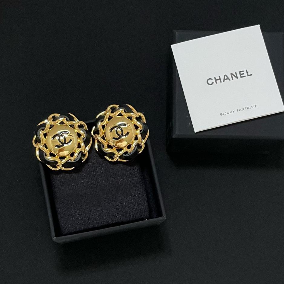 réplica,joyas,joyería,1:1,replica,fake,lujo,barato réplica,joyas,joyería,1:1,replica,fake,lujo,barato Pendientes Chanel Vintage de cuero negro trenzado (VOCHC)