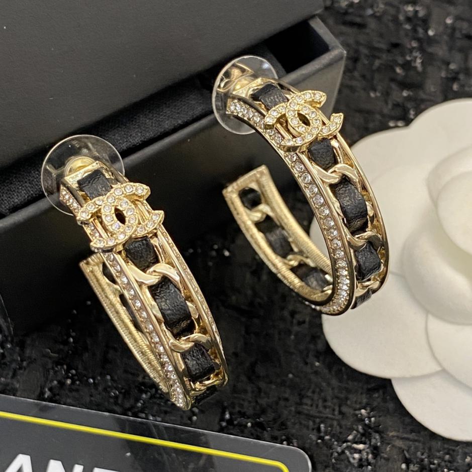 réplica,joyas,joyería,1:1,replica,fake,lujo,barato réplica,joyas,joyería,1:1,replica,fake,lujo,barato Pendientes de cadena de cuero CHANEL con doble C incrustada con pedrería (GHFC3)