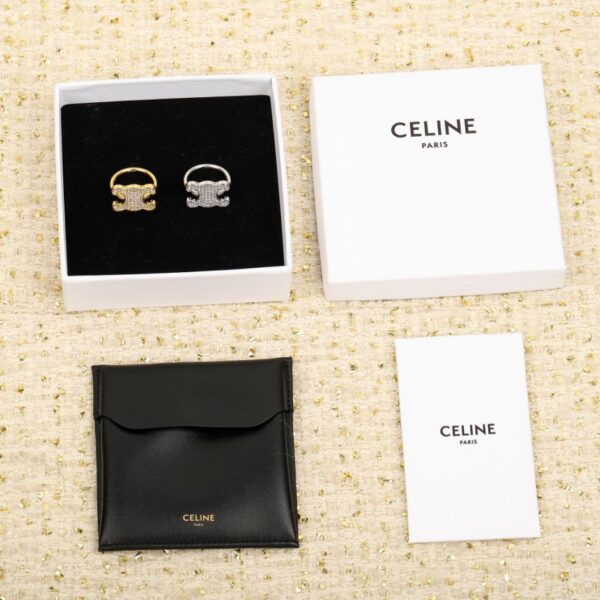 réplica,joyas,joyería,1:1,replica,fake,lujo,barato Anillo de Celine con el logotipo del Arco del Triunfo y diamantes (JO03L)