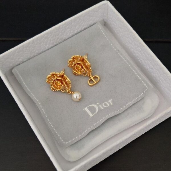 réplica,joyas,joyería,1:1,replica,fake,lujo,barato Pendientes Dior de doble flor dorados, de latón ZP (J17Q6)