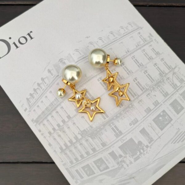 réplica,joyas,joyería,1:1,replica,fake,lujo,barato Pendientes de estrella de cinco puntas con perlas grandes y pequeñas de Dior, último modelo, en latón ZP (5BPDI)