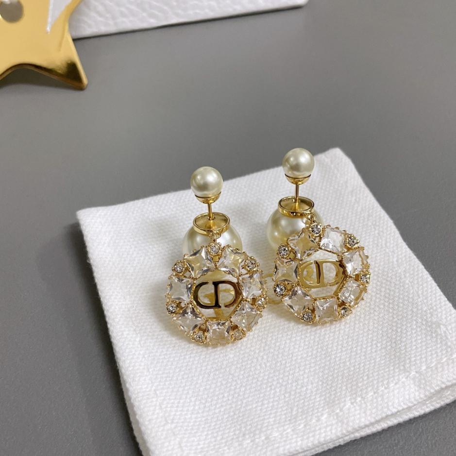 réplica,joyas,joyería,1:1,replica,fake,lujo,barato réplica,joyas,joyería,1:1,replica,fake,lujo,barato Pendientes Dior de aro con doble cuenta y diamantes cuadrados (X0W0J)