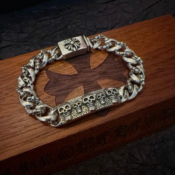 réplica,joyas,joyería,1:1,replica,fake,lujo,barato Pulsera cubana con calavera y cruz vintage de Chrome Hearts, nueva y de alta calidad (ZI84K)