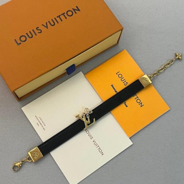 réplica,joyas,joyería,1:1,replica,fake,lujo,barato Pulsera de cuero y metal con diseño floral de LOUIS VUITTON para mujer, color negro (7P3CC)