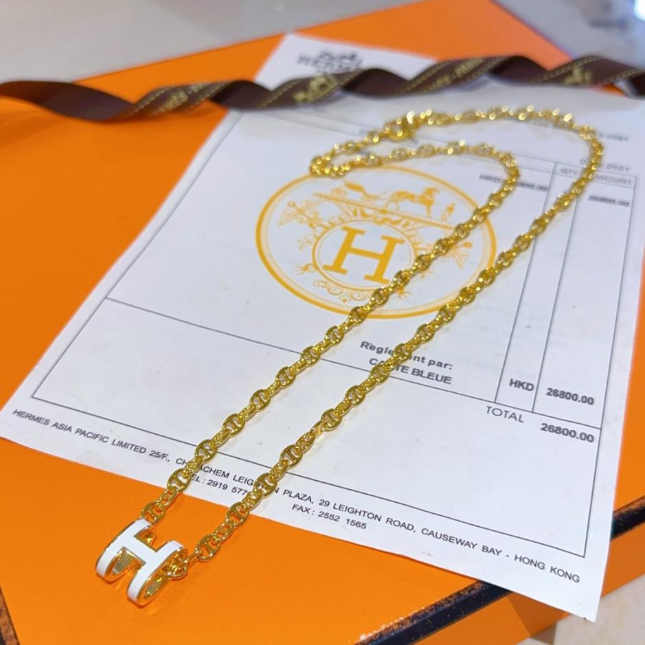 réplica,joyas,joyería,1:1,replica,fake,lujo,barato réplica,joyas,joyería,1:1,replica,fake,lujo,barato Collar Hermes con letra H ovalada (TEWL2)