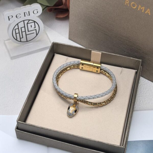 réplica,joyas,joyería,1:1,replica,fake,lujo,barato Pulsera Bvlgari de serpiente de doble vuelta en piel de becerro gris mejorada (57CW1)