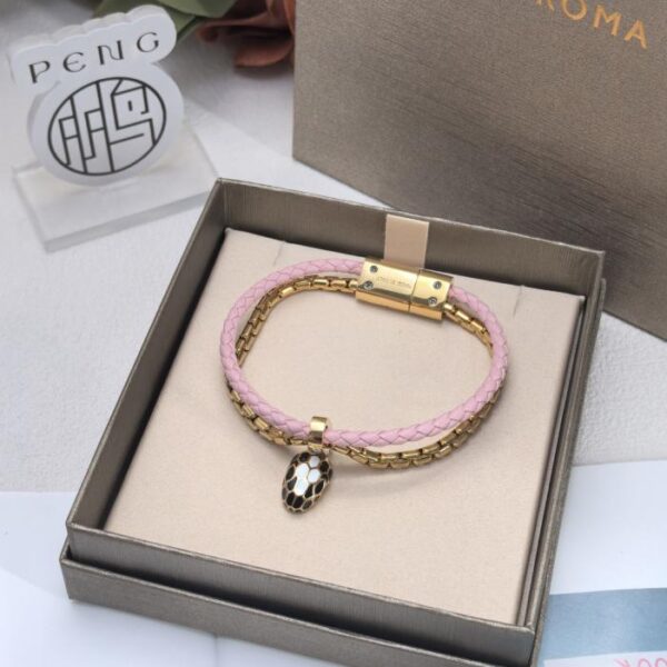 réplica,joyas,joyería,1:1,replica,fake,lujo,barato Pulsera Bvlgari de doble vuelta con diseño de serpiente en piel de becerro rosa mejorada (PNQ9Y)