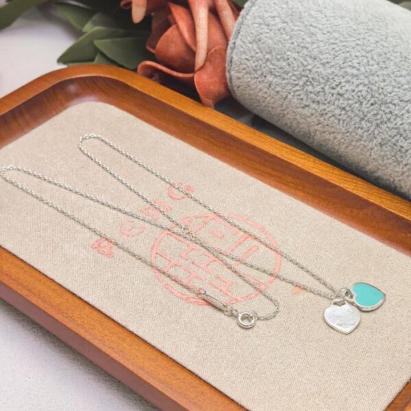 réplica,joyas,joyería,1:1,replica,fake,lujo,barato Collar con colgante de doble corazón Tiffany en versión contadora, versión azul, plata de ley Ag925 (3,7 g) (0G2NG)