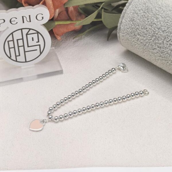 réplica,joyas,joyería,1:1,replica,fake,lujo,barato Pulsera de cuentas redondas con colgante de amor Tiffany, versión contadora, versión rosa, plata de ley Ag925 (6-8 g) (8EP)
