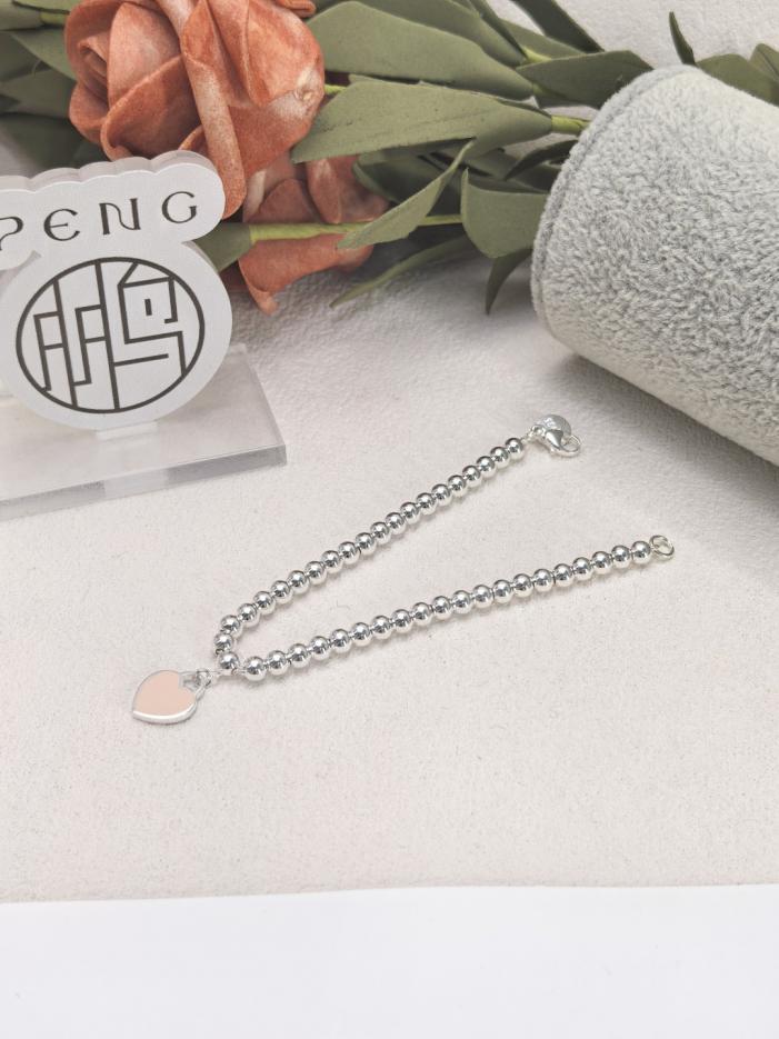 réplica,joyas,joyería,1:1,replica,fake,lujo,barato réplica,joyas,joyería,1:1,replica,fake,lujo,barato Pulsera de cuentas redondas con colgante de amor Tiffany, versión contadora, versión rosa, plata de ley Ag925 (6 g) (NVQSM)