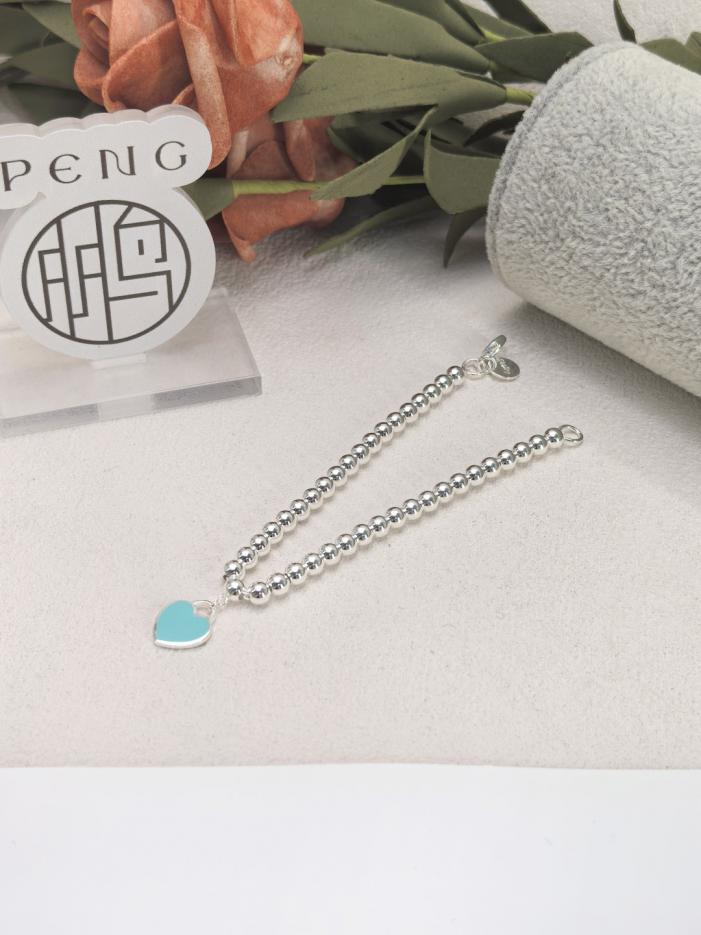 réplica,joyas,joyería,1:1,replica,fake,lujo,barato réplica,joyas,joyería,1:1,replica,fake,lujo,barato Pulsera Tiffany Love con cuentas redondas en versión contadora, versión azul, en plata de ley Ag925 (6 g) (YM55B)