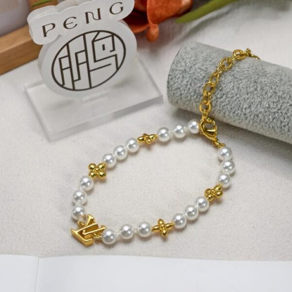 réplica,joyas,joyería,1:1,replica,fake,lujo,barato Pulsera LV Gold Flower Pearl con perla de resina de latón de alta calidad (BHFUP)