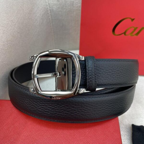 réplica,joyas,joyería,1:1,replica,fake,lujo,barato Cinturón Cartier con hebilla de alfiler y logotipo Cartier, de piel negra y marrón, de doble cara (9MCD0)