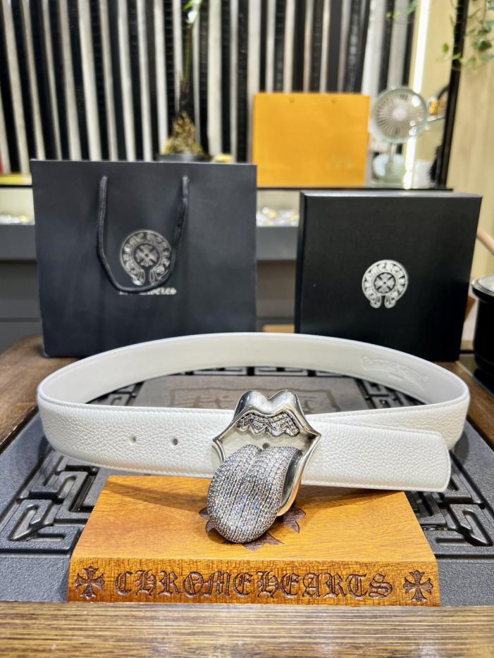 réplica,joyas,joyería,1:1,replica,fake,lujo,barato réplica,joyas,joyería,1:1,replica,fake,lujo,barato Cinturón blanco con diseño de corazones cromados, con detalle de Rolling Stone y diamantes, con hebilla original de piel de vaca encerada y baño de plata 925 (LGXP1)