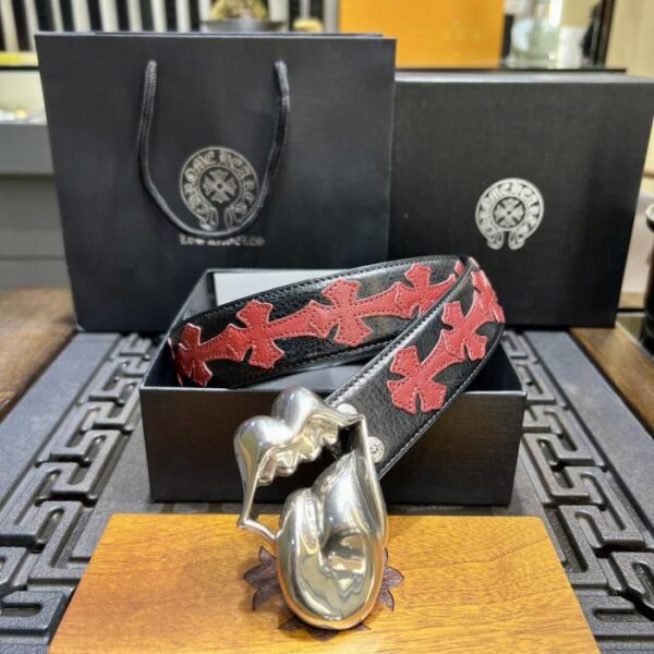 réplica,joyas,joyería,1:1,replica,fake,lujo,barato Cinturón rojo «Disassembly» de Rolling Stone con lengüeta de Chrome Hearts. Hebilla original de piel de vaca encerada y latón bañada en plata 925 (GTVVK).