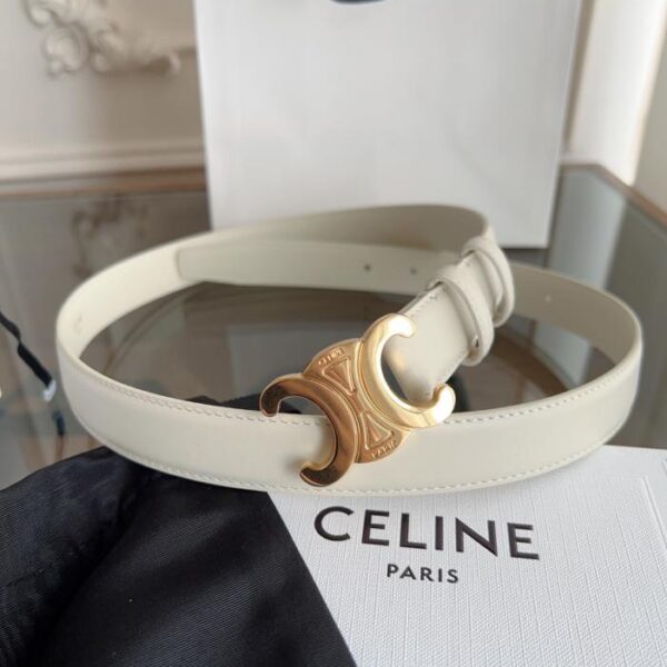 réplica,joyas,joyería,1:1,replica,fake,lujo,barato Cinturón para mujer CELINE, piel de becerro con hebilla única del Arco del Triunfo, color blanco roto, 2,4 cm de ancho, cosido a mano (34WAR)