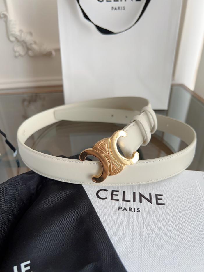 réplica,joyas,joyería,1:1,replica,fake,lujo,barato réplica,joyas,joyería,1:1,replica,fake,lujo,barato Cinturón para mujer CELINE, piel de becerro con hebilla única del Arco del Triunfo, color blanco roto, 2,4 cm de ancho, cosido a mano (34WAR)
