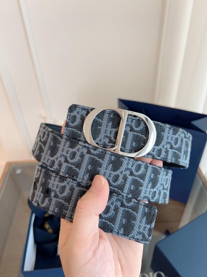 réplica,joyas,joyería,1:1,replica,fake,lujo,barato réplica,joyas,joyería,1:1,replica,fake,lujo,barato DIOR Edición mejorada, piel francesa original, tela azul claro oblicua, piel de vacuno negra, 3,5 cm (R9XIQ)